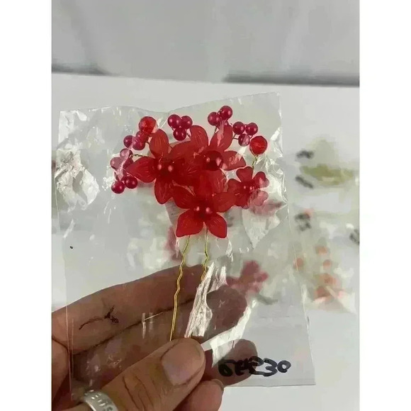 Bulk Flower Hair Pins Silver Tone Metal - Bridal Assorted Blue Red Pink NEW - Picture 7 of 8